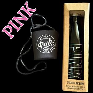 Victoria's Secret Black Metal Water Bottle with Sleeve